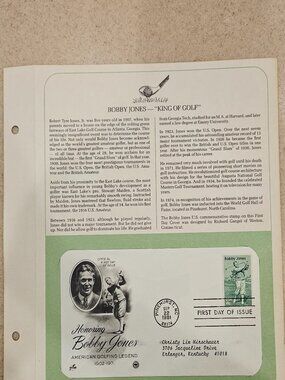 RARE COLLECTIBLE USPS 1ST DAY ISSUE COVER BOBBY JONES KING OF GOLF STAMP FDC